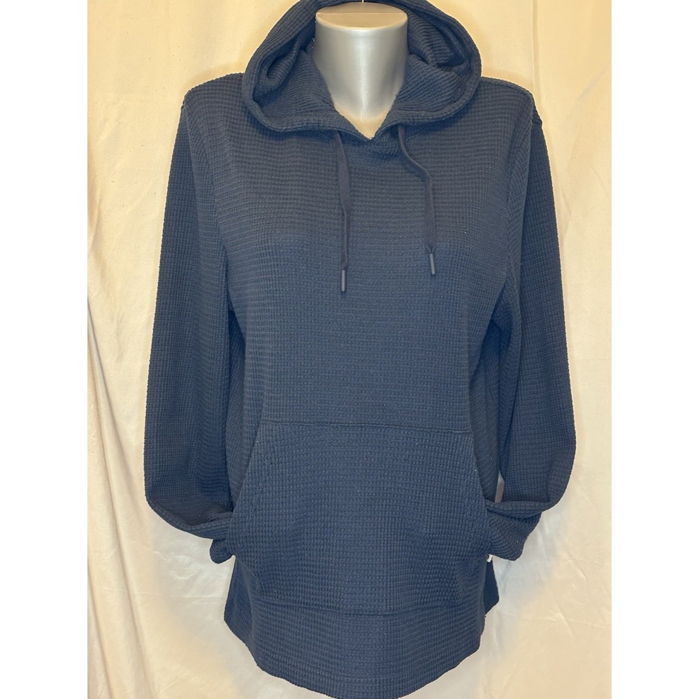 Rainforest M Pullover Waffle Knit Hoodie Navy Blue Kangaroo Pocket Long Sleeve